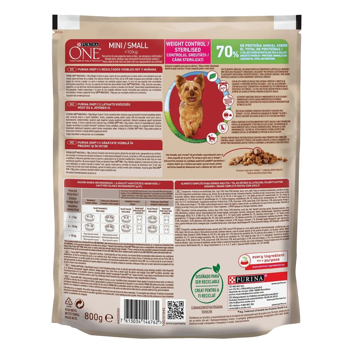 Purina ONE Mini Controlul Greutății Curcan cu Orez hrană uscată câini managementul greutății 800g