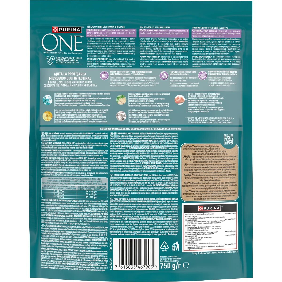 Purina ONE Sensitive Curcan și Orez hrană uscată pisici sistem digestiv 750g