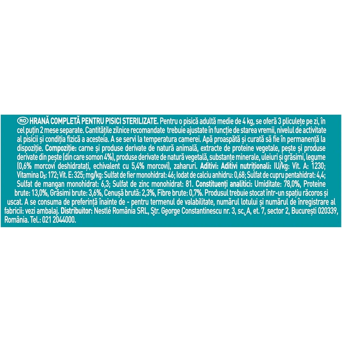 Purina ONE Sterilcat Somon cu Morcov plic hrană umedă pisici sterilizate (în sos) 85g