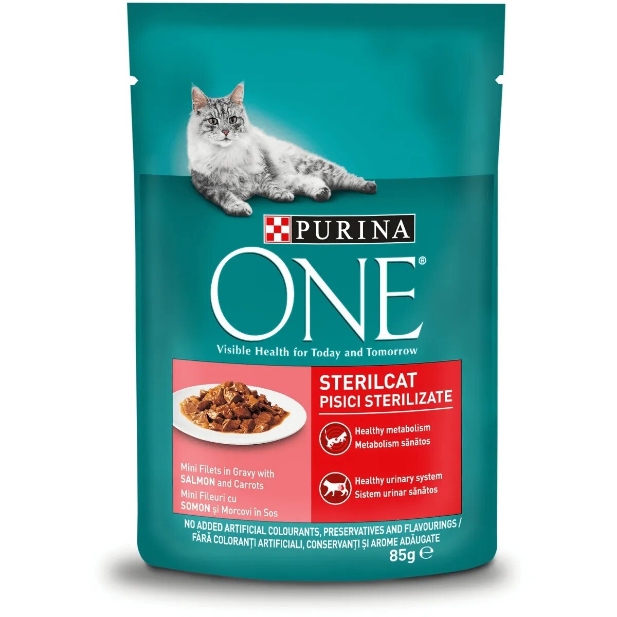 Purina ONE Sterilcat Somon cu Morcov plic hrană umedă pisici sterilizate (în sos) 85g