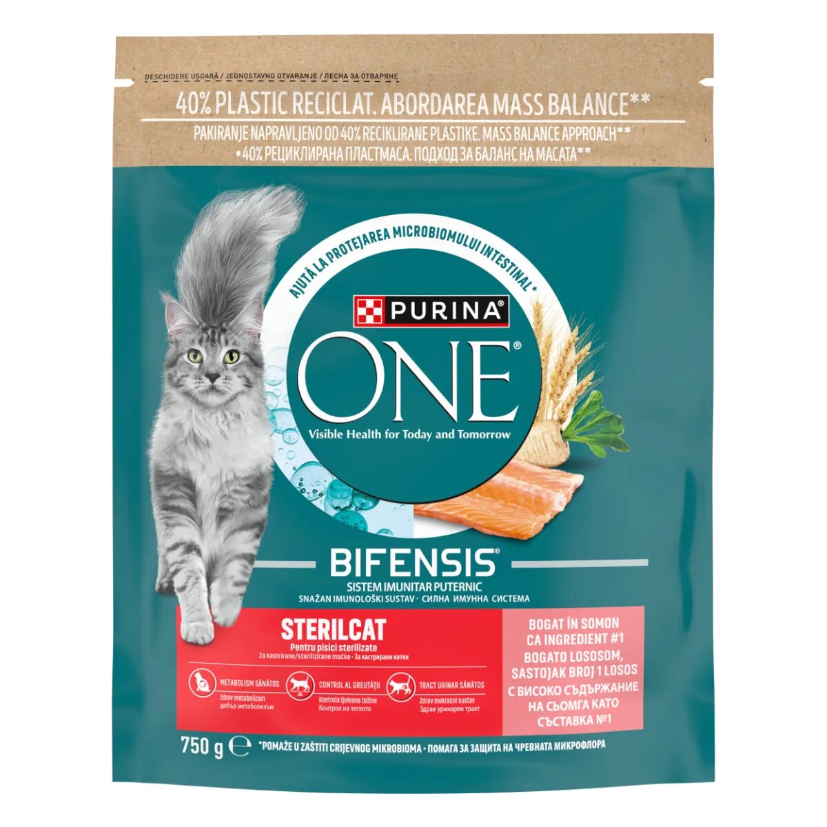Purina ONE Sterilcat Somon și Grâu hrană uscată pisici sterilizate 750g