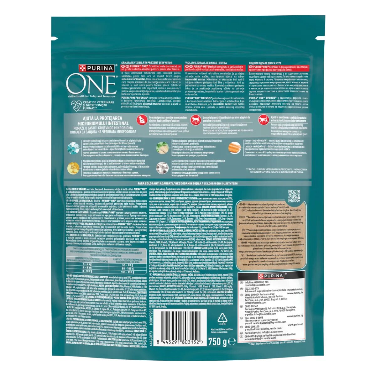 Purina ONE Sterilcat Somon și Grâu hrană uscată pisici sterilizate 750g