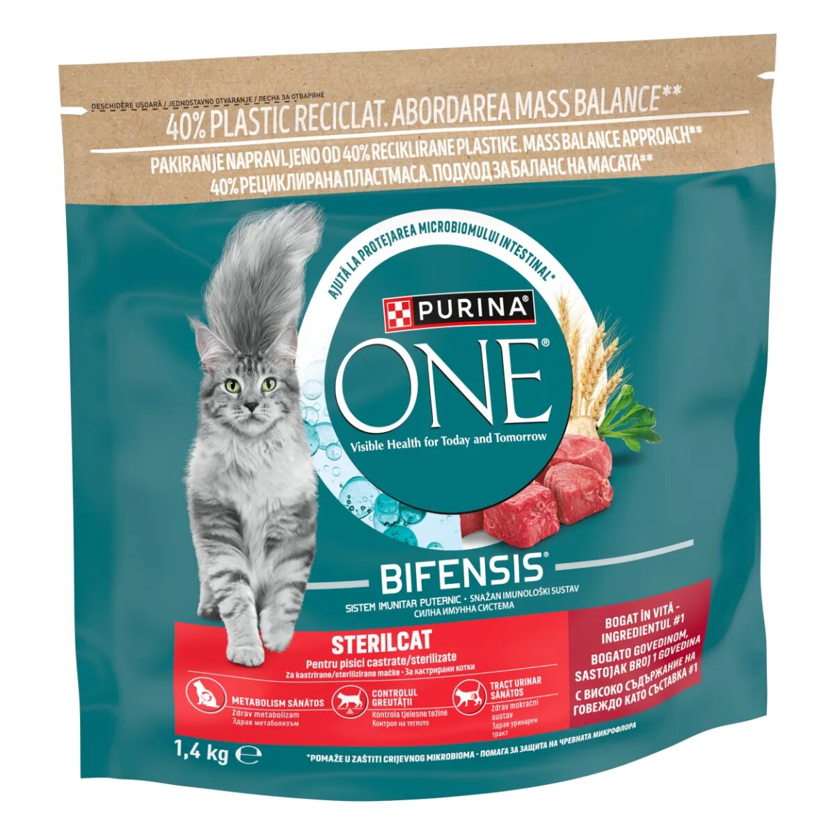 Purina ONE Sterilcat Vită și Grâu hrană uscată pisici sterilizate 1.4kg
