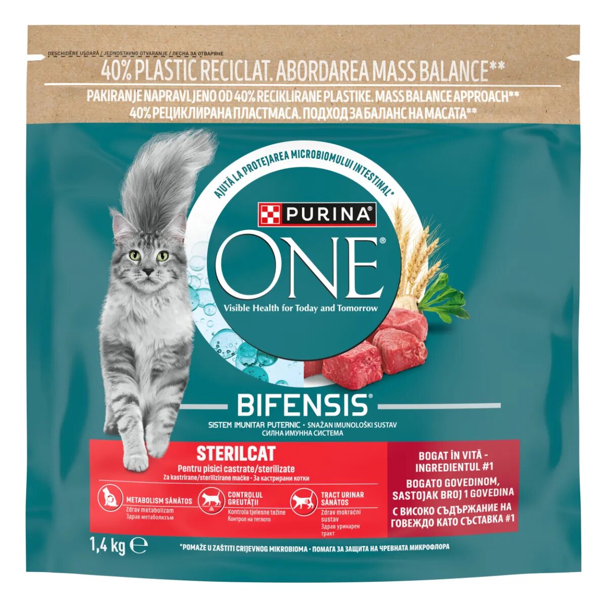 Purina ONE Sterilcat Vită și Grâu hrană uscată pisici sterilizate 1.4kg