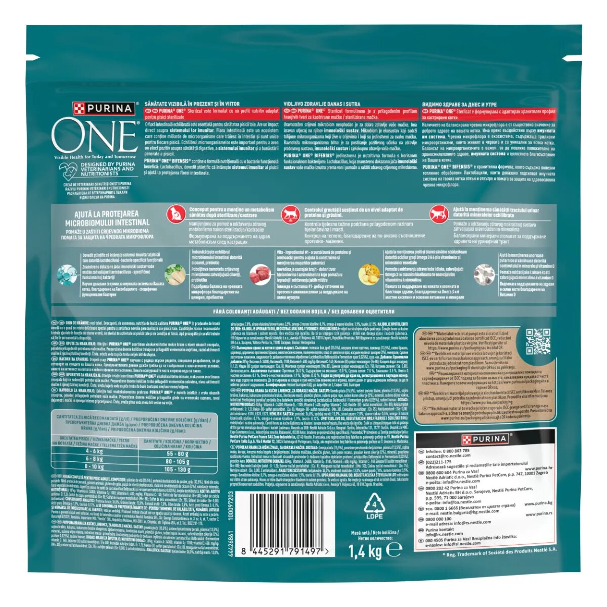 Purina ONE Sterilcat Vită și Grâu hrană uscată pisici sterilizate 1.4kg