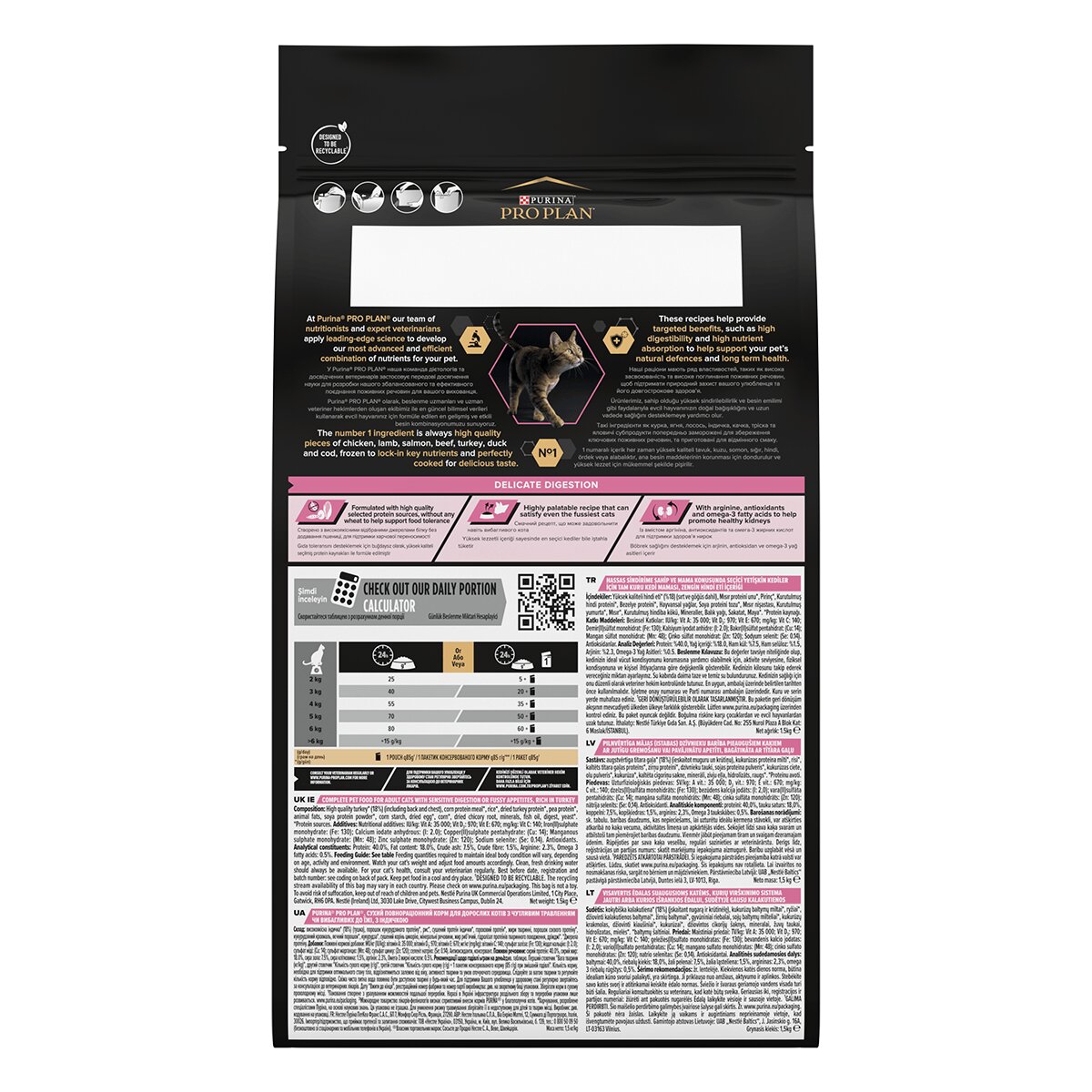 Purina Pro Plan Delicate Digestion Curcan hrană uscată pisici sistem digestiv 1.5kg