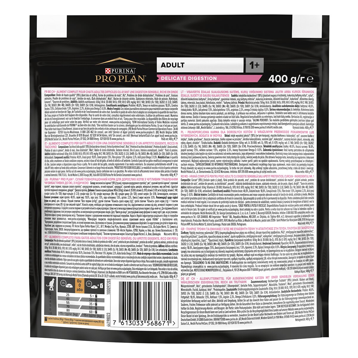 Purina Pro Plan Delicate Digestion Curcan hrană uscată pisici sistem digestiv 400g