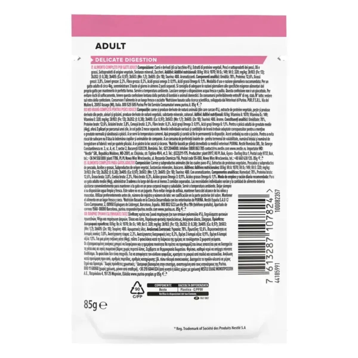 Purina Pro Plan Delicate Digestion Pește plic hrană umedă pisici sistem digestiv (în sos) bax 85g x 26buc