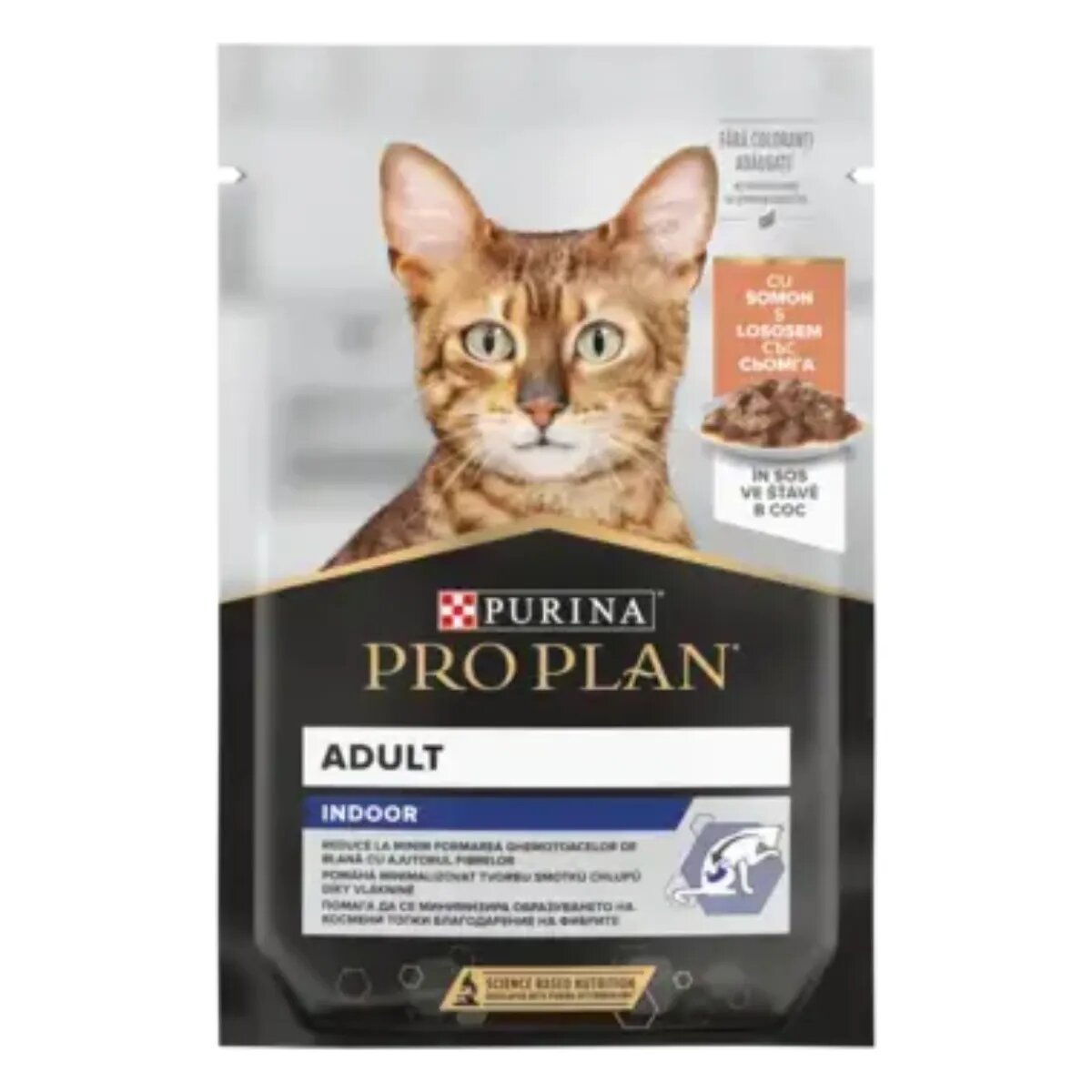 Purina Pro Plan Indoor Somon plic hrană umedă pisici limitarea ghemurilor de blană (în sos) 85g