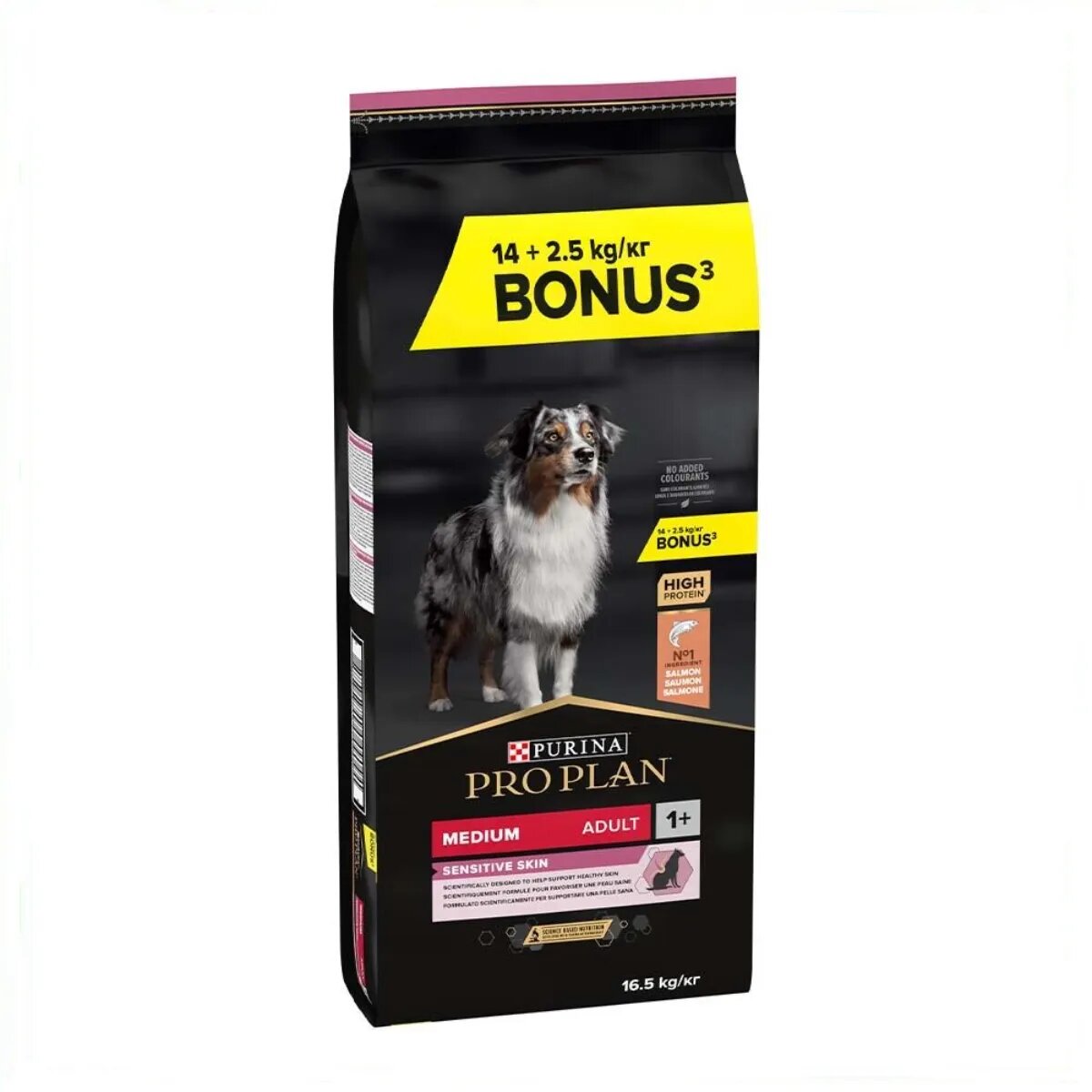 Purina Pro Plan Sensitive Skin Adult M Somon hrană uscată câini piele și blană 14+2.5kg GRATUIT
