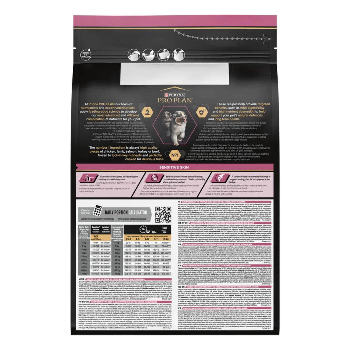Purina Pro Plan Sensitive Skin Medium Puppy M Somon hrană uscată câini junior piele & blană 3kg