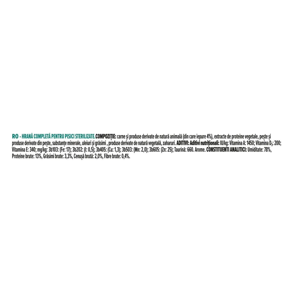 Purina Pro Plan Sterilised Maintenance Iepure plic hrană umedă pisici sterilizate (în sos) bax 85g x 24buc