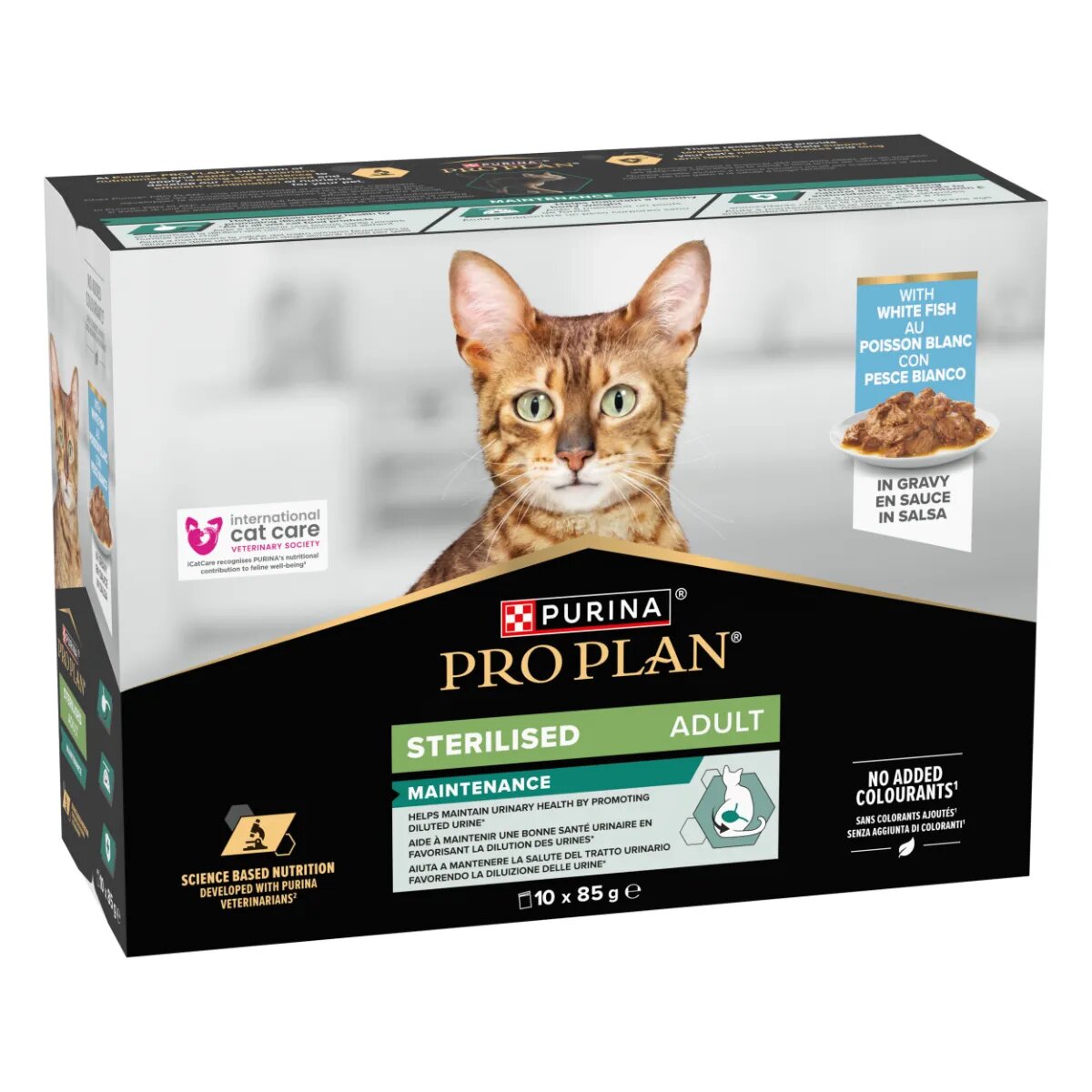 Purina Pro Plan Sterilised Maintenance Pește alb plic hrană umedă pisici sterilizate (în sos) bax 85g x 10buc