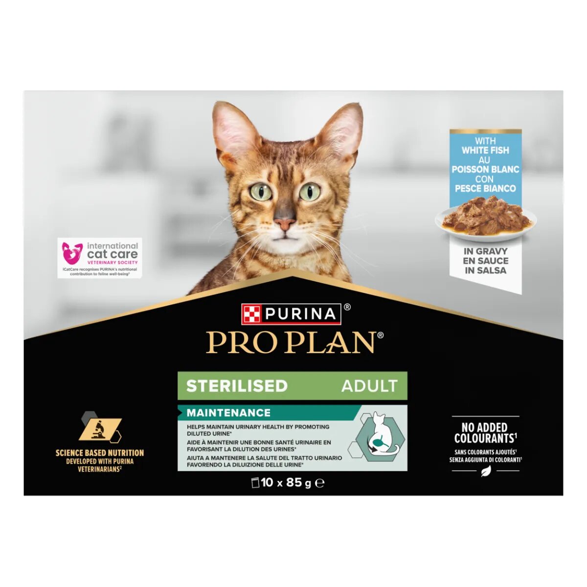Purina Pro Plan Sterilised Maintenance Pește alb plic hrană umedă pisici sterilizate (în sos) bax 85g x 10buc