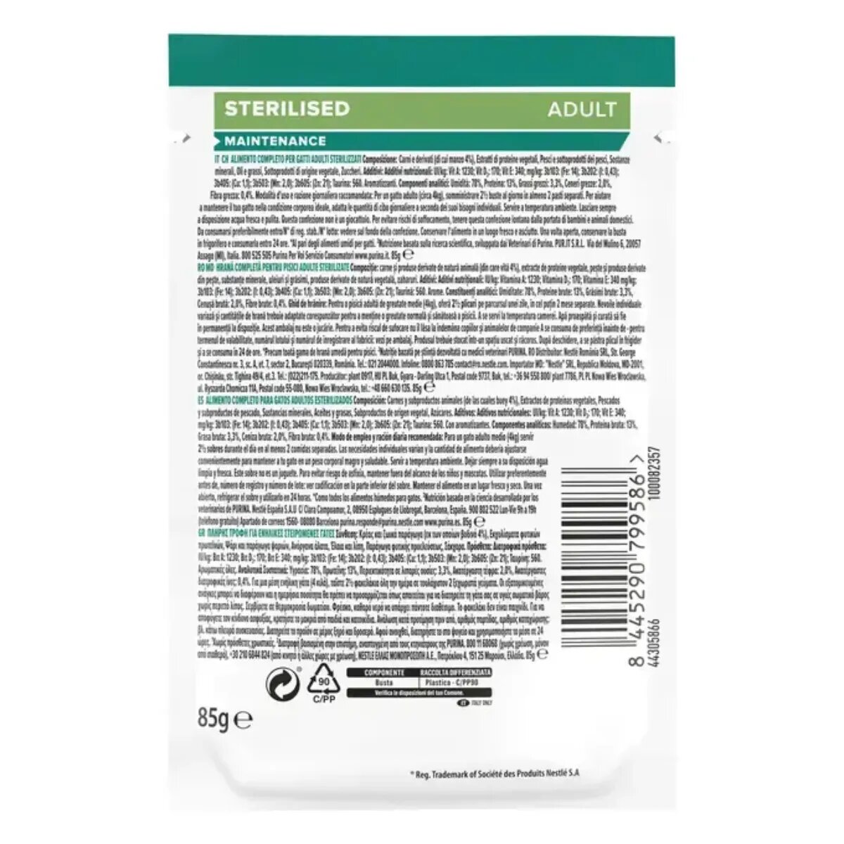 Purina Pro Plan Sterilised Maintenance Vită plic hrană umedă pisici sterilizate (în sos) 85g