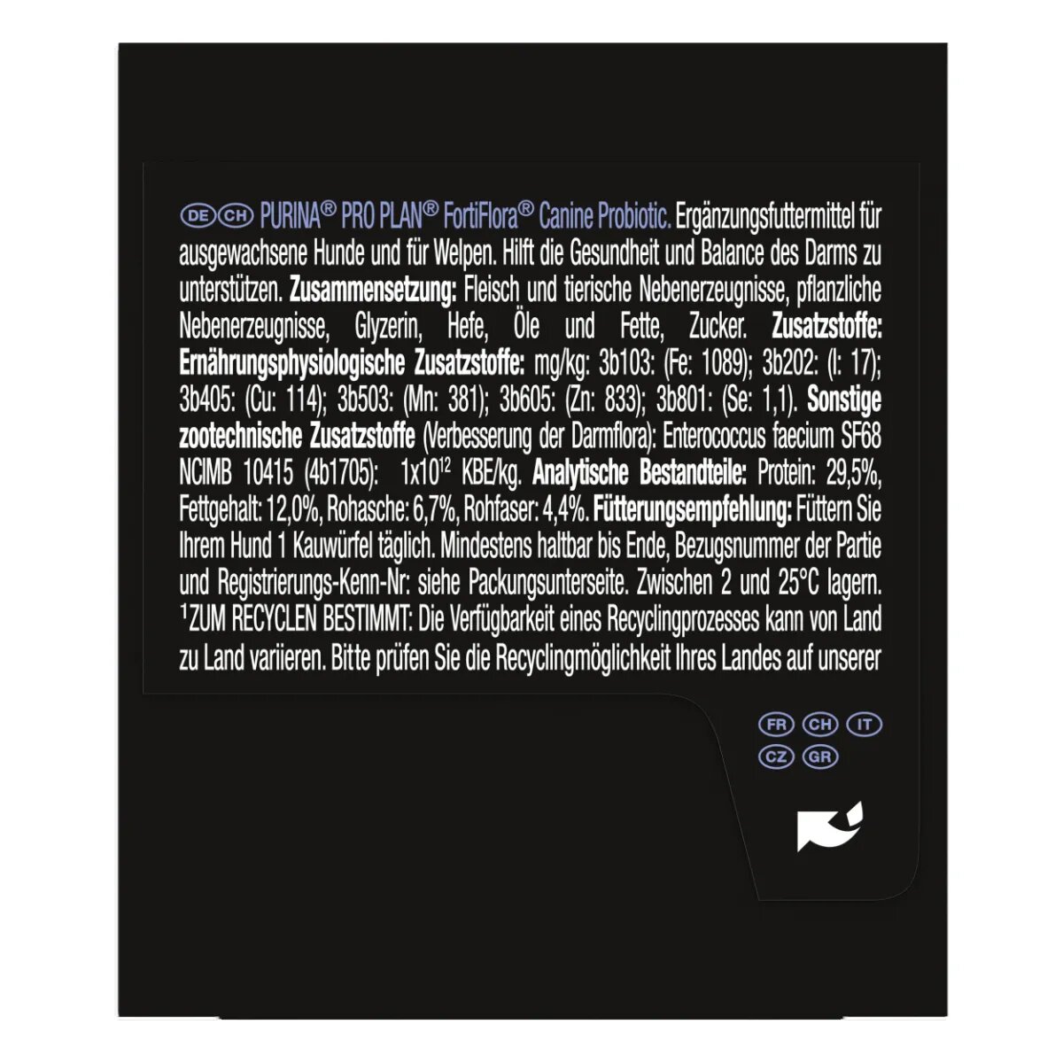 Purina Pro Plan Veterinary Diets FortiFlora XS-XL supliment sistem digestiv & probiotice câini cutie 30 comprimate masticabile