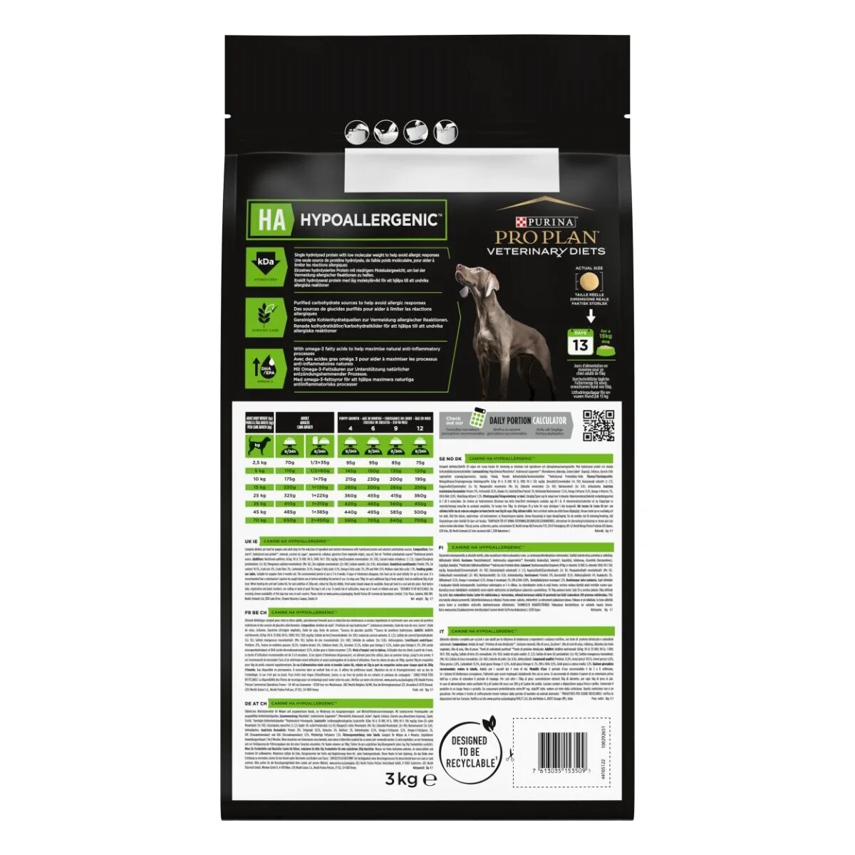 Purina Pro Plan Veterinary Diets Hypoallergenic dietă veterinară câini hrană uscată afecțiuni digestive și dermatologice 3kg