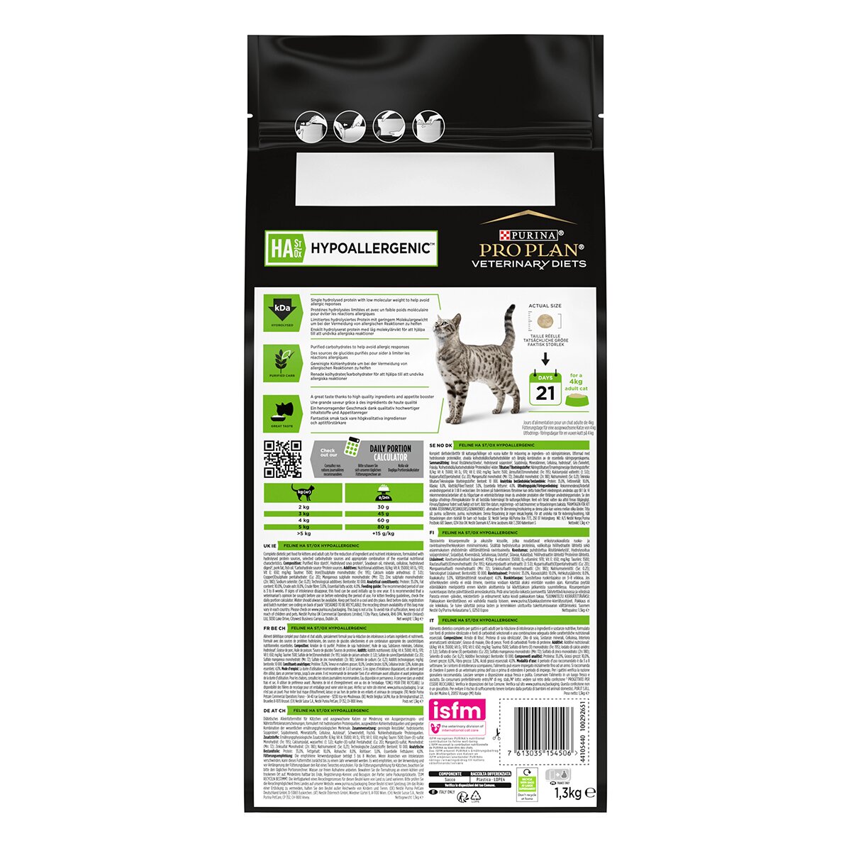 Purina Pro Plan Veterinary Diets Hypoallergenic dietă veterinară pisici hrană uscată afecțiuni digestive și dermatologice 1.3kg