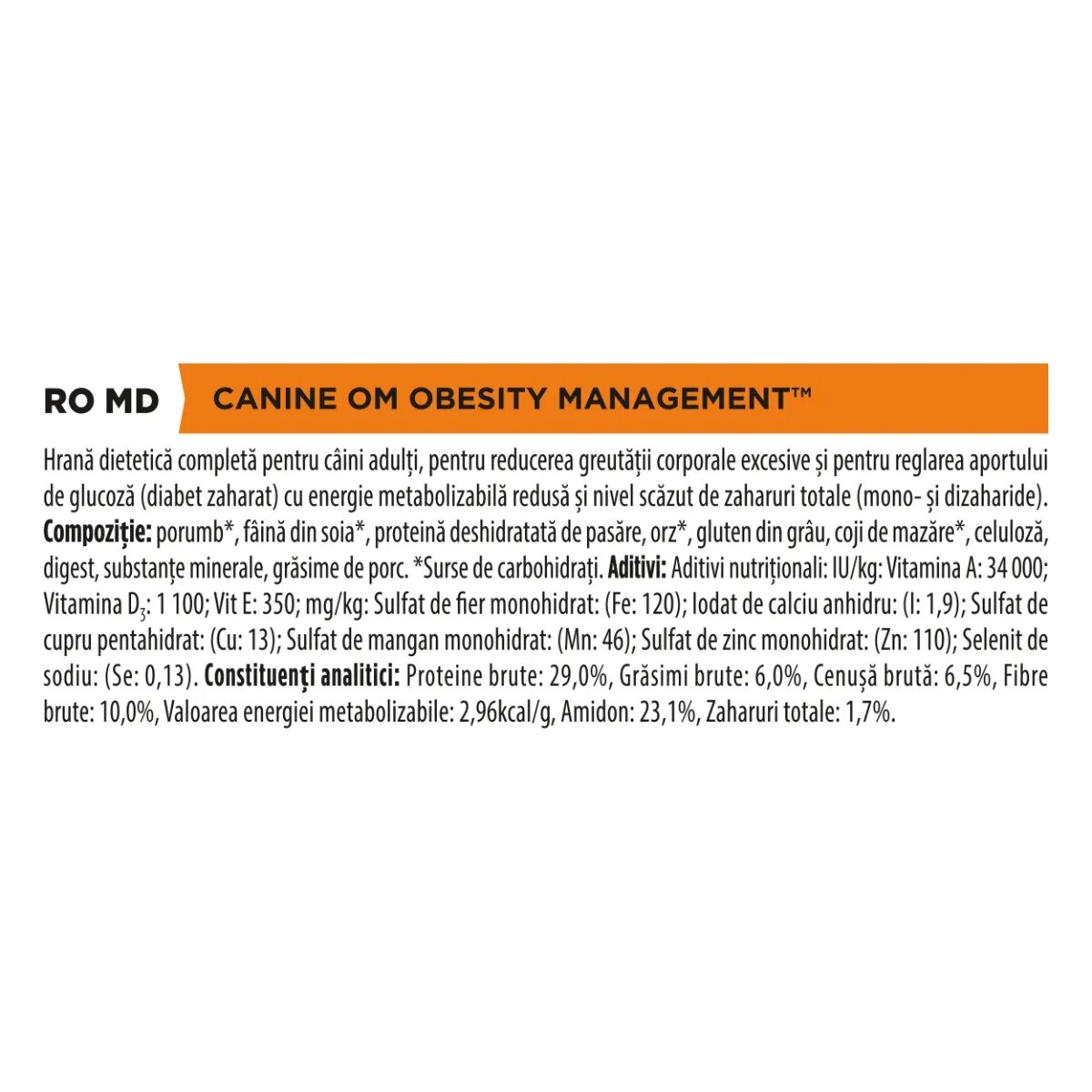 Purina Pro Plan Veterinary Diets Obesity Management dietă veterinară câini hrană uscată managementul greutății 12kg