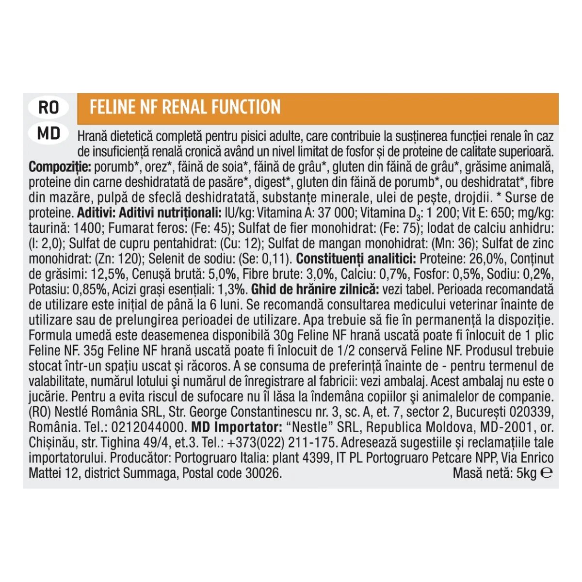 Purina Pro Plan Veterinary Diets Renal Function dietă veterinară pisici hrană uscată afecțiuni renale 5kg