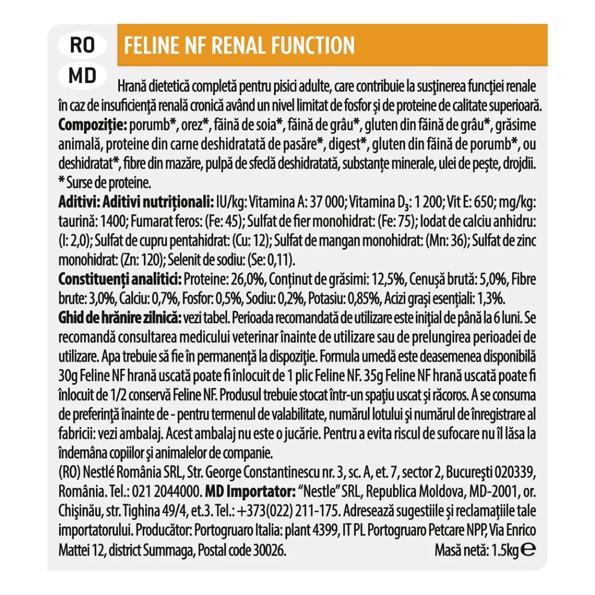 Purina Pro Plan Veterinary Diets Renal Function dietă veterinară pisici hrană uscată afecțiuni renale Early Care Renal Function dietă veterinară pisici hrană uscată afecțiuni renale 1.5kg