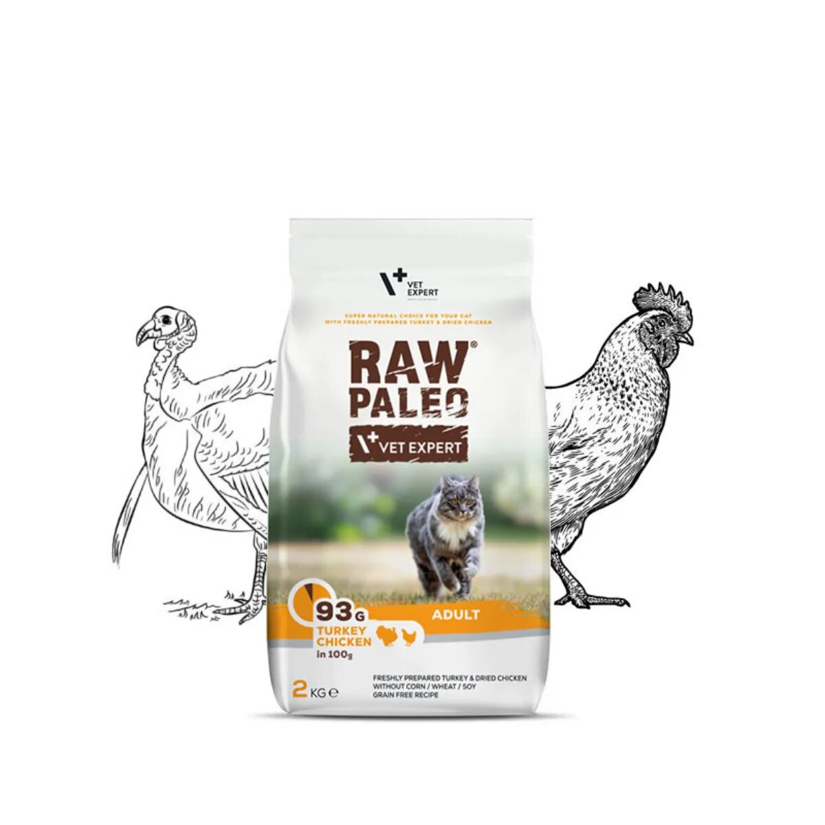 Raw Paleo Curcan și Pui hrană uscată fără cereale pisici 2kg