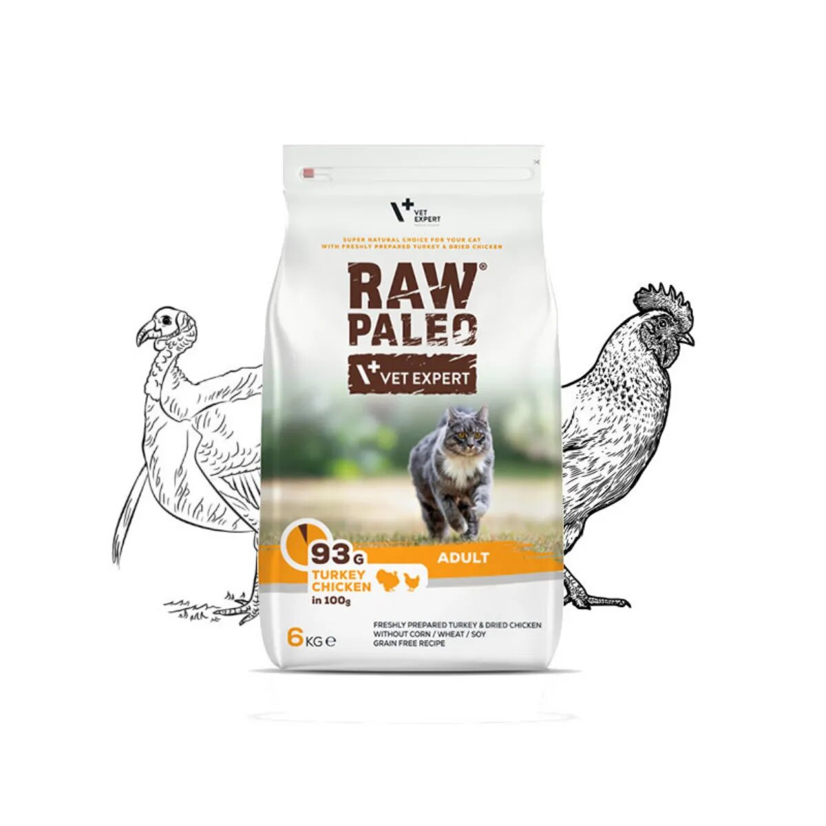 Raw Paleo Curcan și Pui hrană uscată fără cereale pisici 6kg