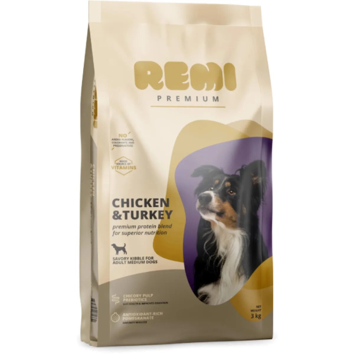 Remi Premium Dog Medium M Pui și Curcan hrană uscată câini 3kg