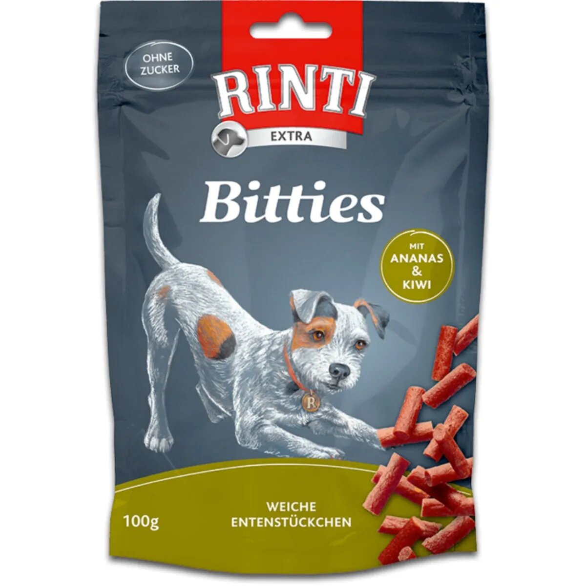 Rinti Bitties XS-XL Rață și Ananas punguță recompense fără cereale câini semimoist 100g