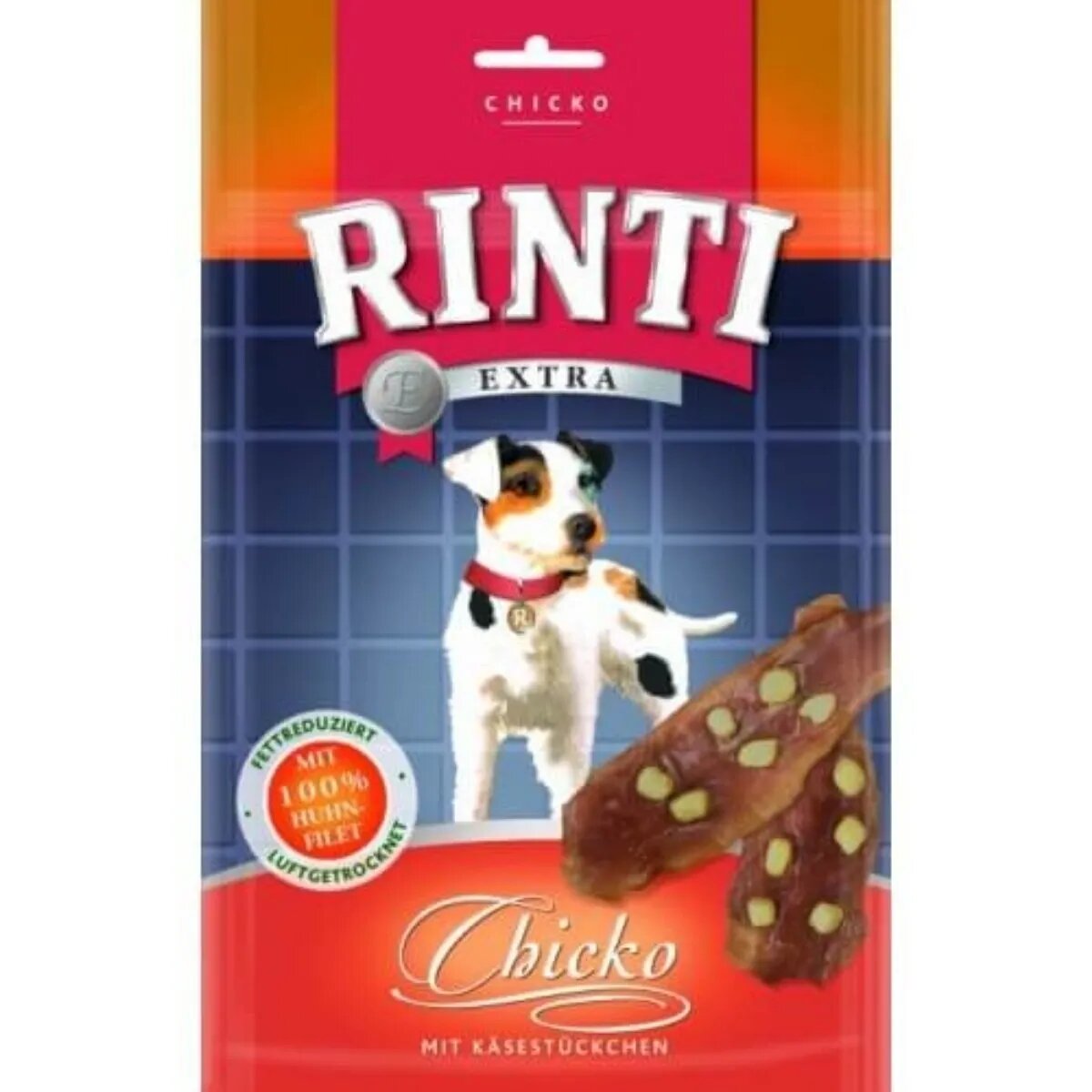 Rinti Chicko Plus XS-XL Pui și Brânză punguță recompense fără cereale câini deshidratat 80g