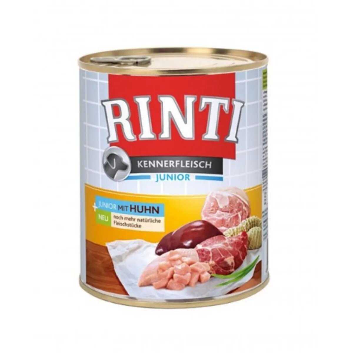 Rinti Junior XS-XL Pui conservă hrană umedă fără cereale câini junior (în suc propriu) 800g