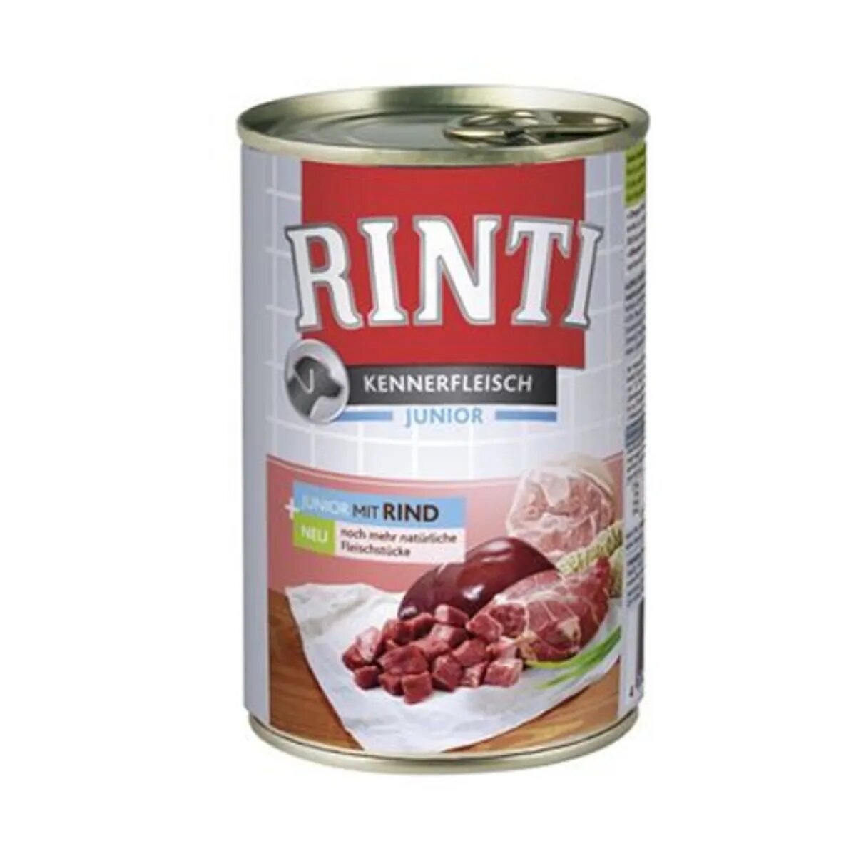 Rinti Junior XS-XL Vită conservă hrană umedă fără cereale câini junior (în suc propriu) 400g