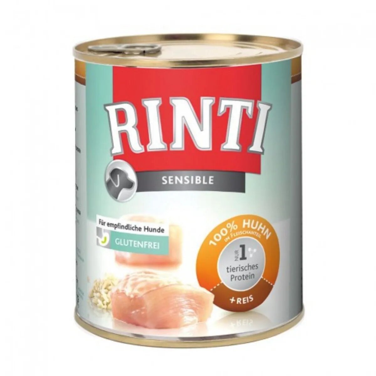 Rinti Sensible XS-XL Pui și Orez conservă hrană umedă monoproteică câini (în suc propriu) 800g