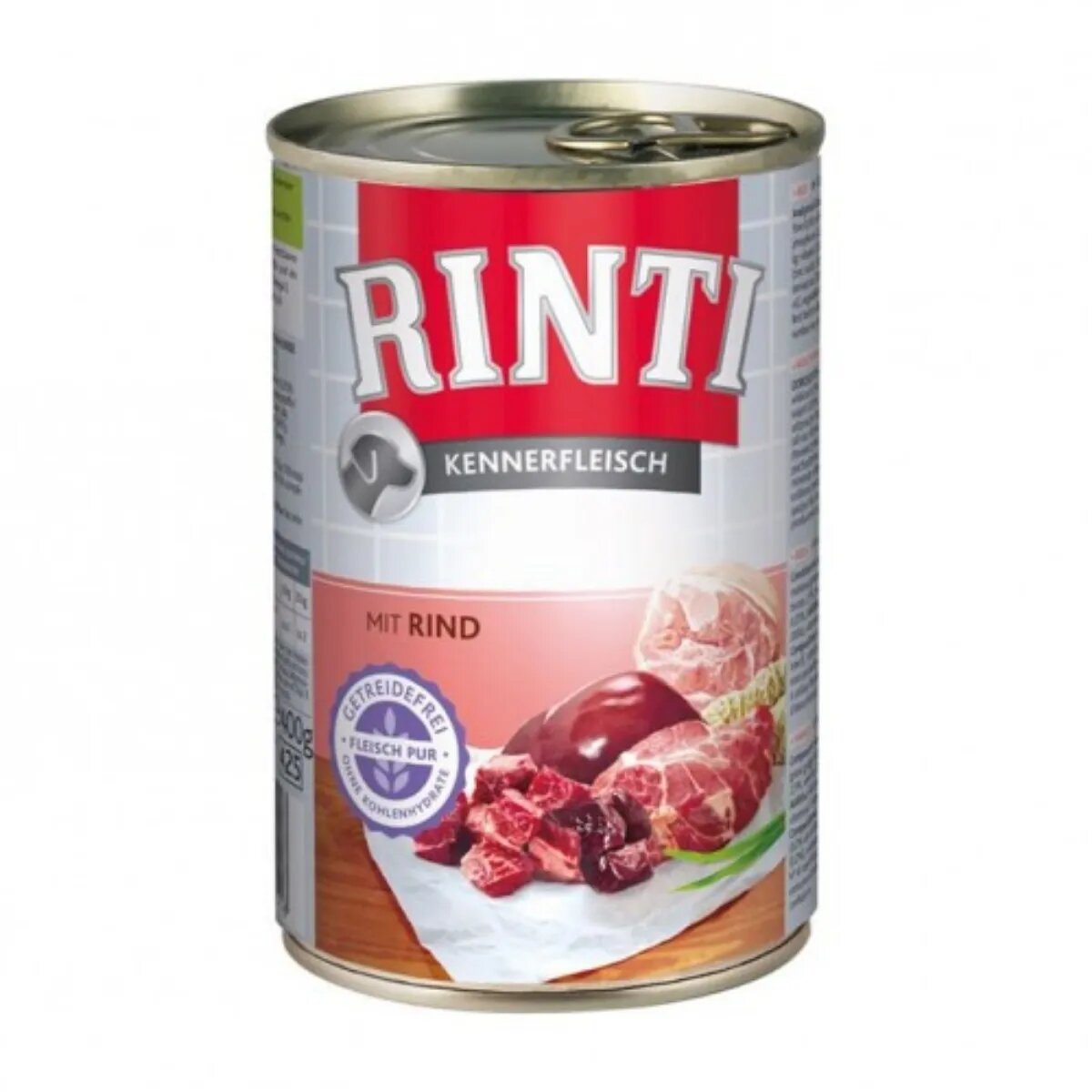 Rinti XS-XL Vită conservă hrană umedă fără cereale câini (în suc propriu) 400g