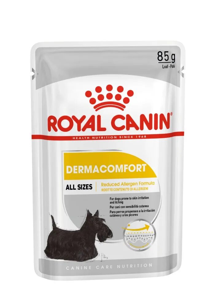 Royal Canin Dermacomfort Adult hrană umedă câini prevenirea iritațiilor pielii (pate) 85g