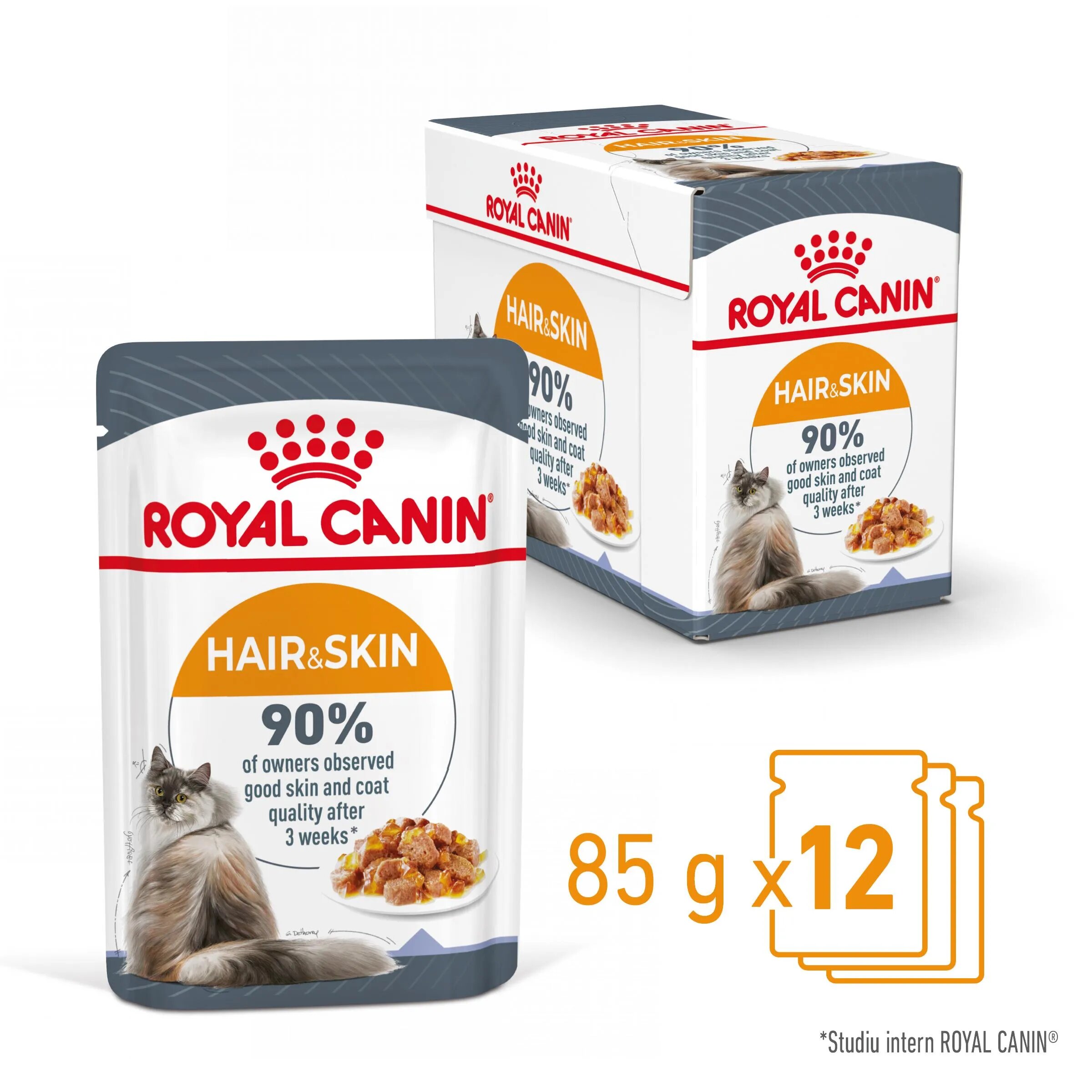 Royal Canin Hair&Skin Care Adult hrană umedă pisici piele & blană (în aspic) bax 85g x 12buc