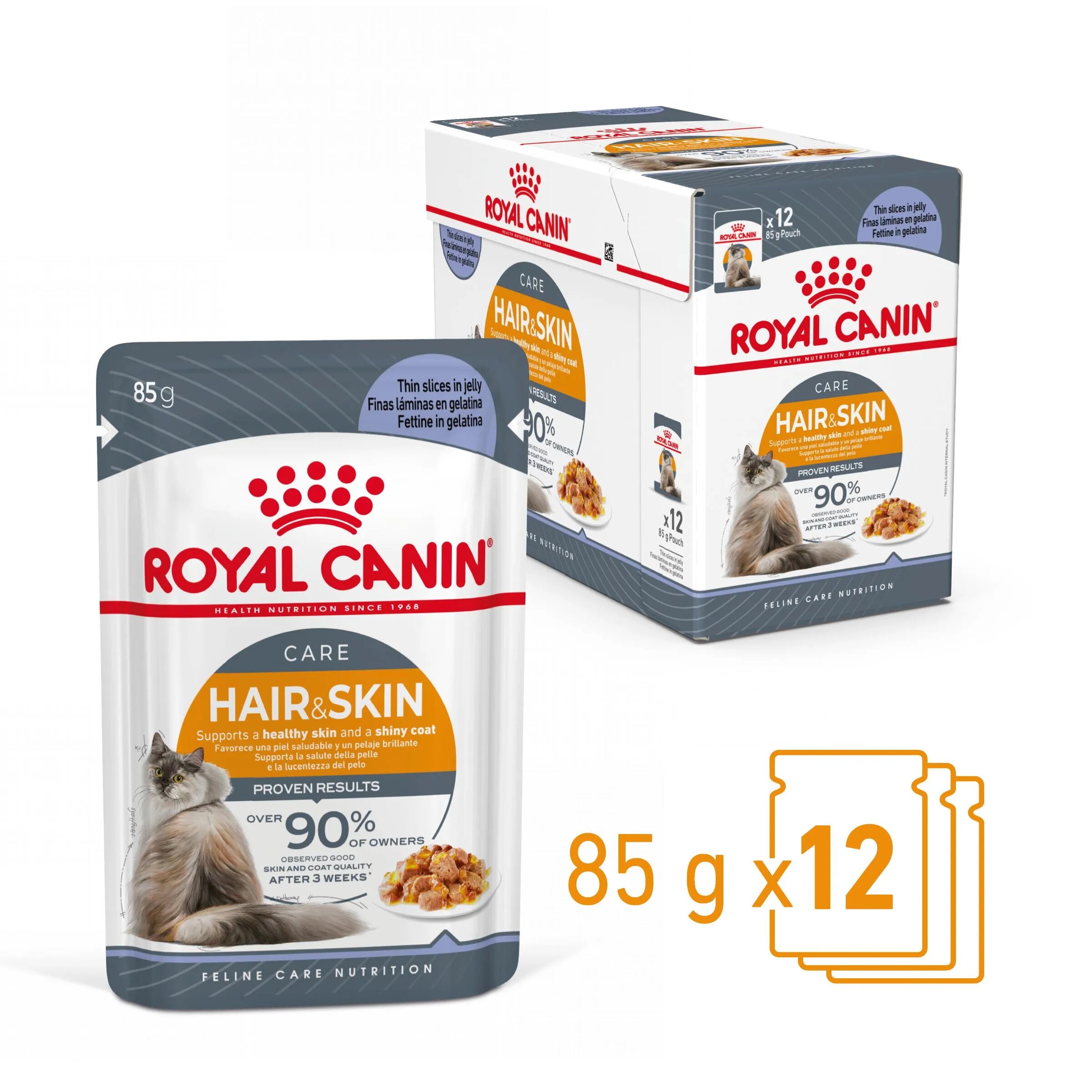 Royal Canin Hair&Skin Care Adult hrană umedă pisici piele & blană (în aspic) bax 85g x 12buc