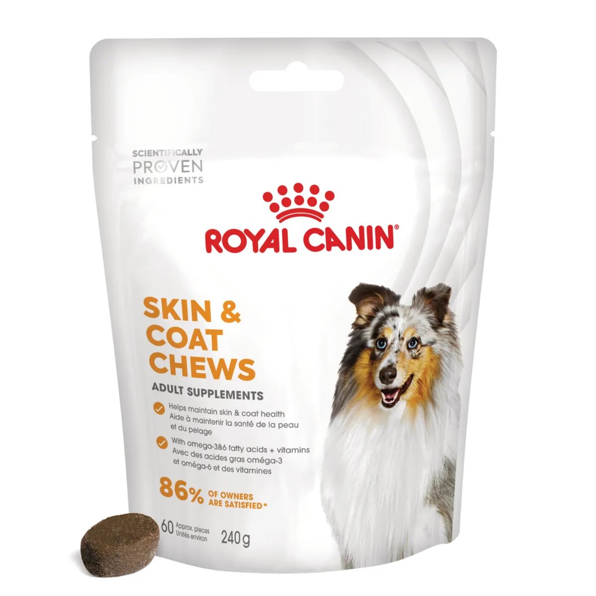 Royal Canin Skin & Coat chews Adult Supplements punguță recompense funcționale câini piele & blană 240g