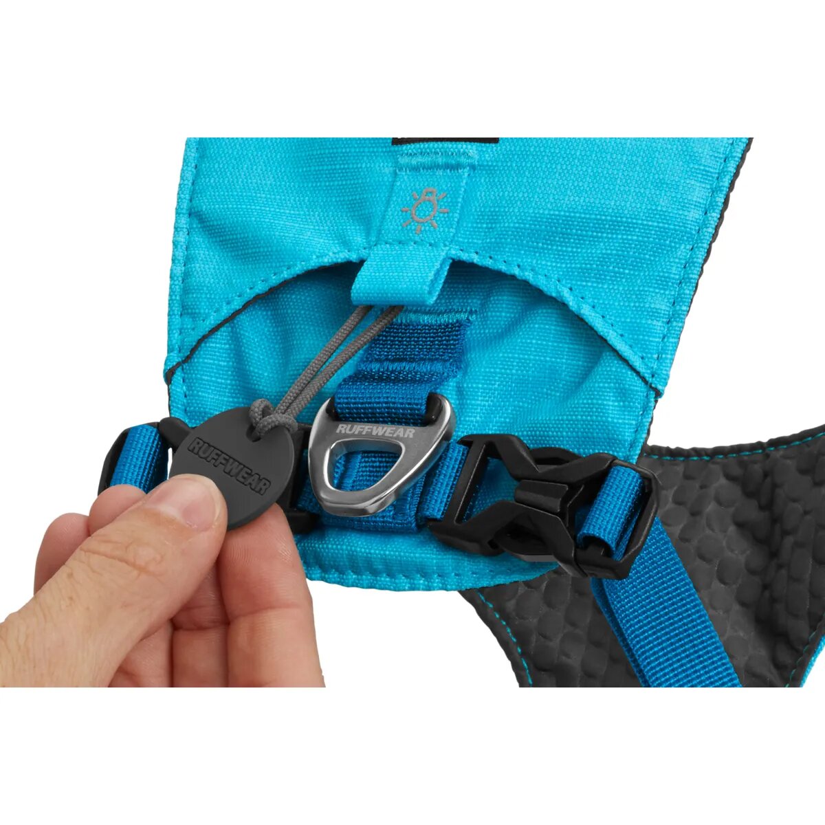 RUFFWEAR Hi & Light ham prindere spate câini ajustabil reflectorizant Hi & Light Blue Atoll ham prindere spate câini ajustabil reflectorizant albastru L-XL(81-107cm)
