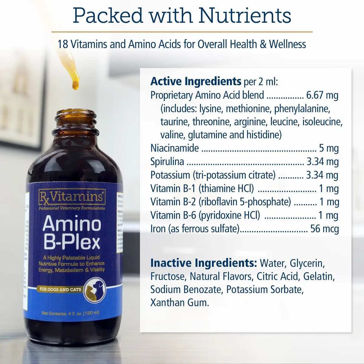 Rx Vitamins Amino B-Plex supliment convalescență multivitamine câini suspensie orală Amino B-Plex supliment convalescență multivitamine câini și pisici flacon 120ml suspensie orală