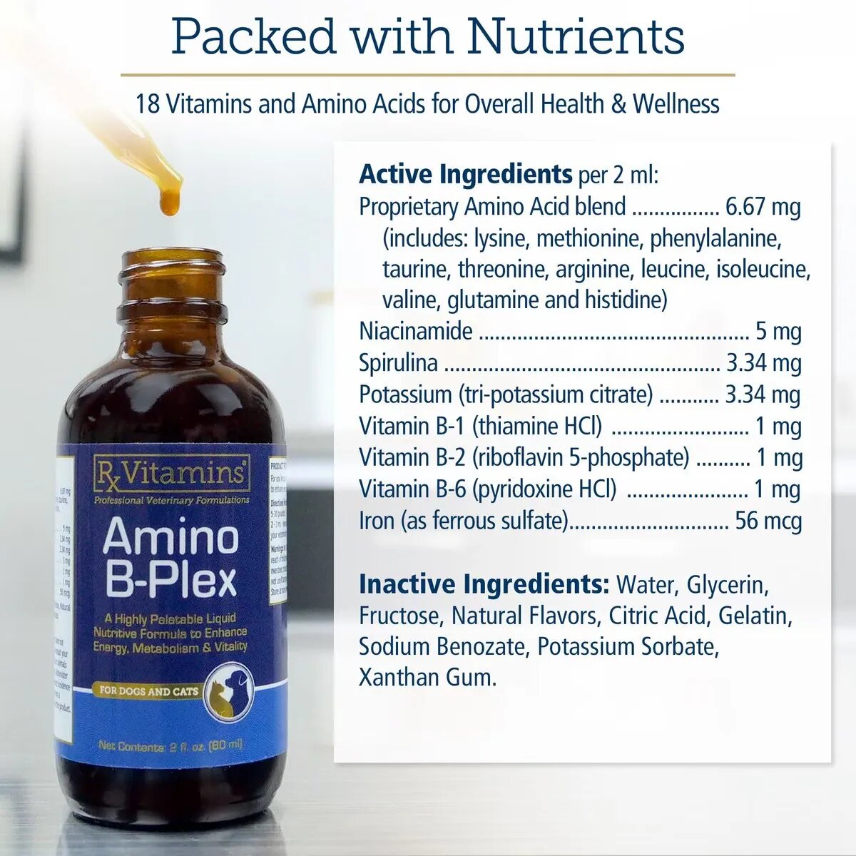 Rx Vitamins Amino B-Plex supliment convalescență multivitamine câini suspensie orală Amino B-Plex supliment convalescență multivitamine câini și pisici flacon 60ml suspensie orală