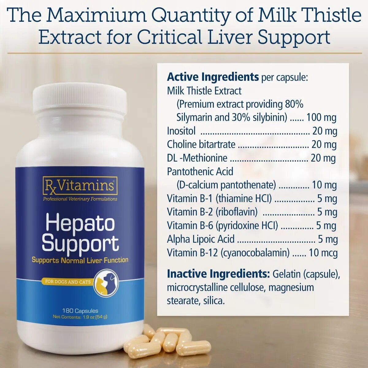 Rx Vitamins Hepato Support supliment sistem hepatic câini capsule Hepato Support supliment sistem hepatic câini și pisici flacon 180 capsule