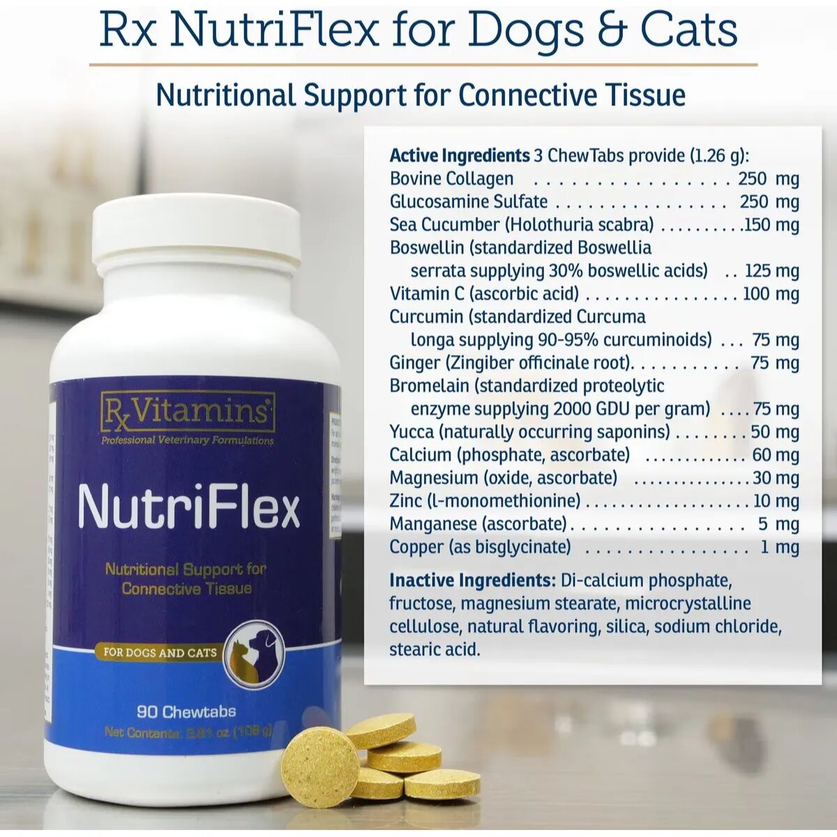 Rx Vitamins NutriFlex supliment sistem articular câini comprimate masticabile NutriFlex supliment sistem articular câini și pisici flacon 90 comprimate masticabile