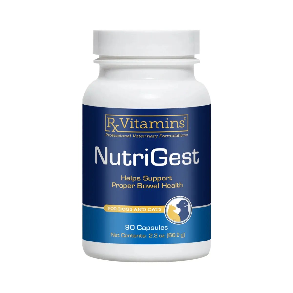 Rx Vitamins NutriGest supliment sistem digestiv câini capsule NutriGest supliment sistem digestiv câini și pisici flacon 90 capsule