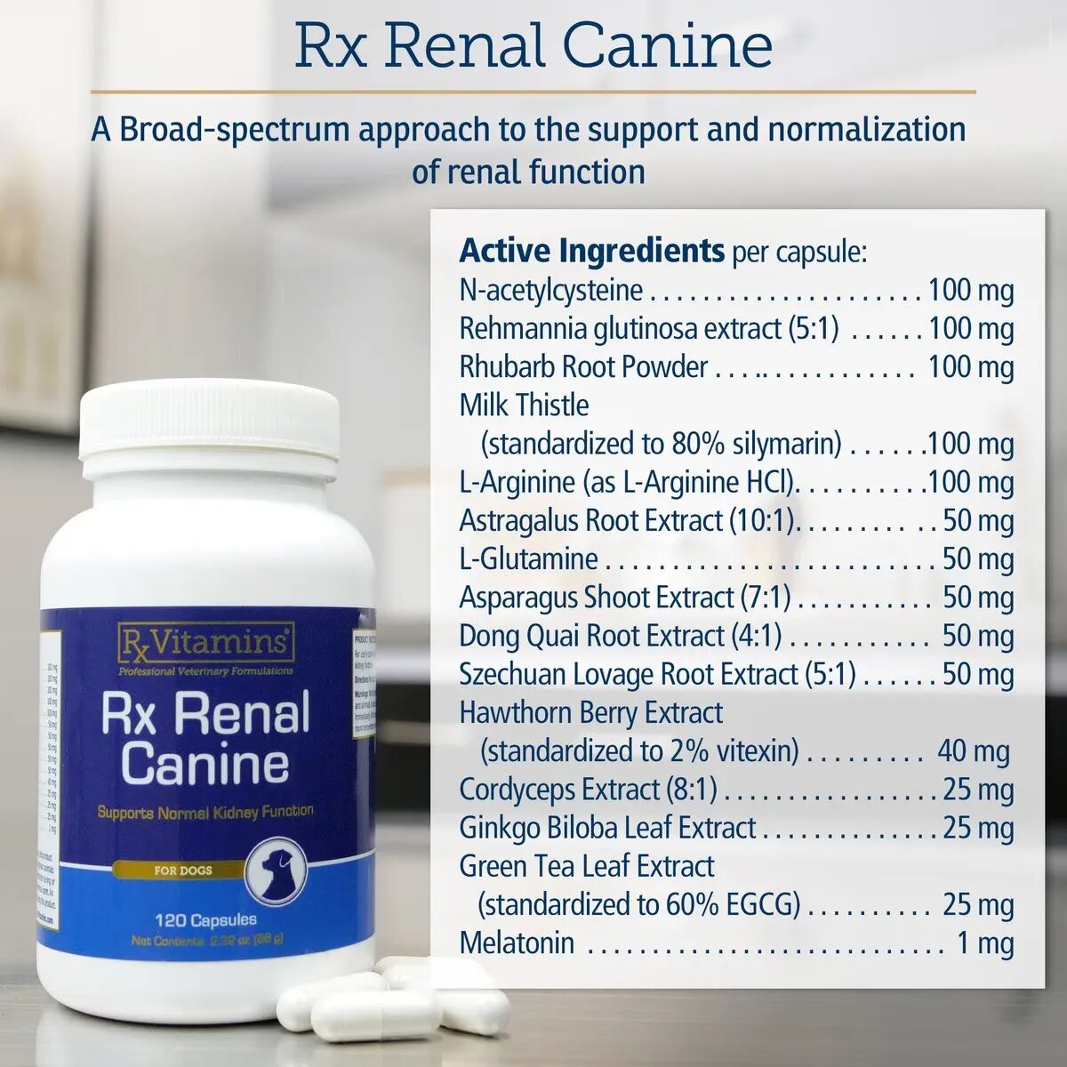 Rx Vitamins Renal Canine supliment sistem renal câini capsule Renal Canine supliment sistem renal câini flacon 120 capsule