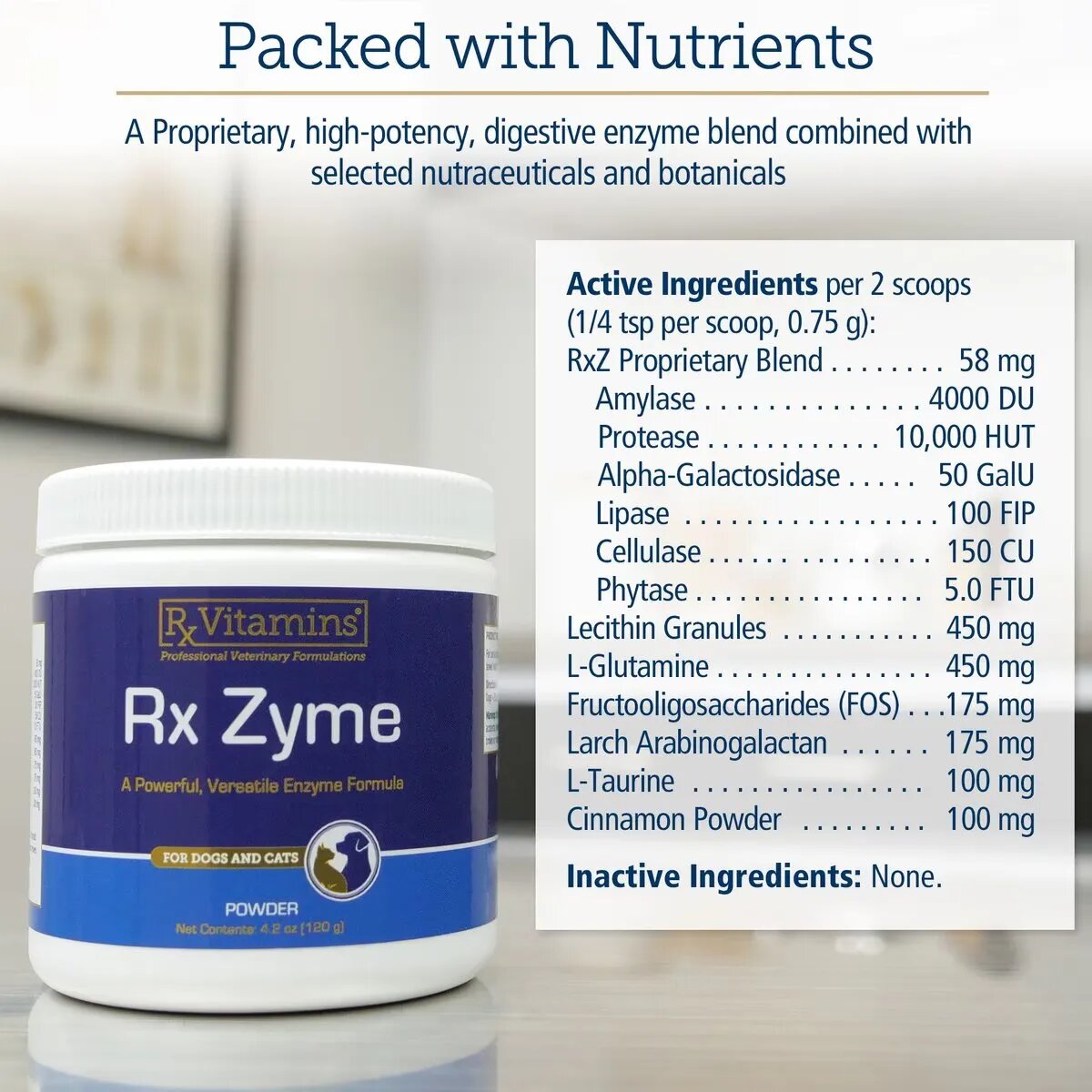 Rx Vitamins Zyme supliment sistem digestiv câini pudră Zyme supliment sistem digestiv câini și pisici flacon 120g pudră