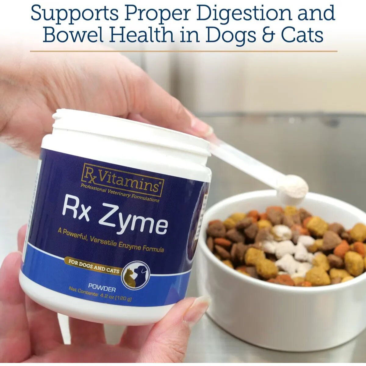 Rx Vitamins Zyme supliment sistem digestiv câini pudră Zyme supliment sistem digestiv câini și pisici flacon 120g pudră