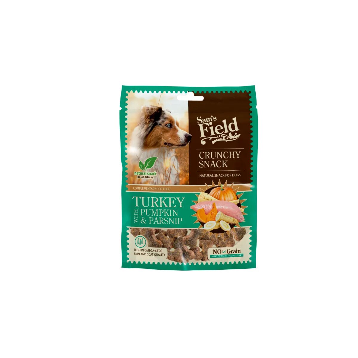 Sam's Field Crunchy Snack XS-XL Curcan și dovleac punguță recompense fără cereale câini 200g