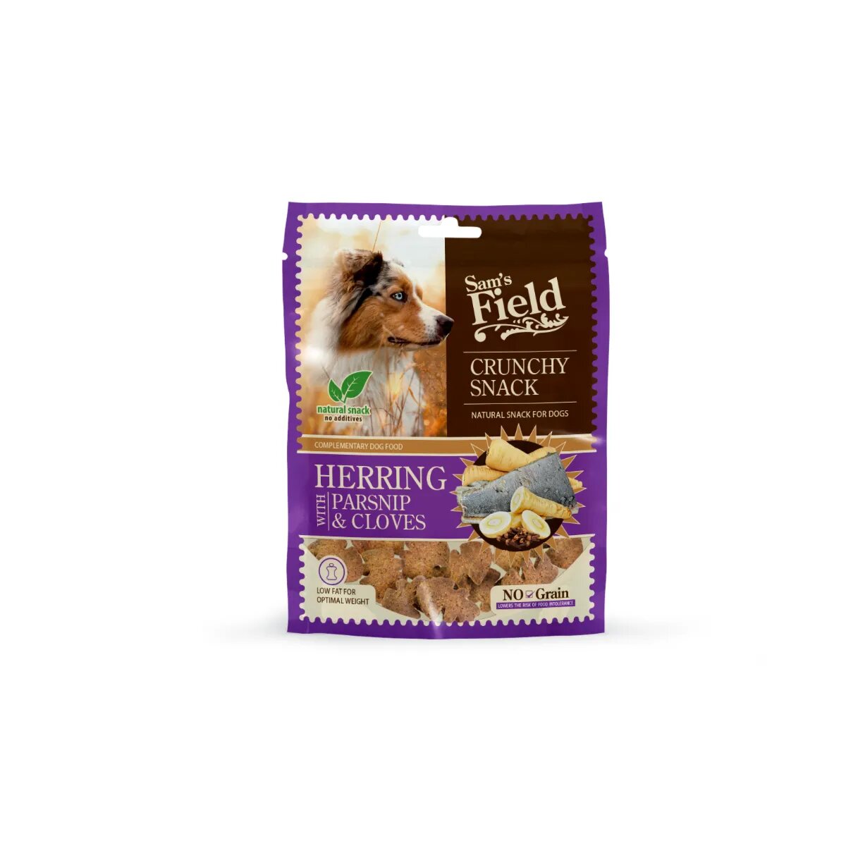 Sam's Field Crunchy Snack XS-XL Hering punguță recompense fără cereale câini 200g