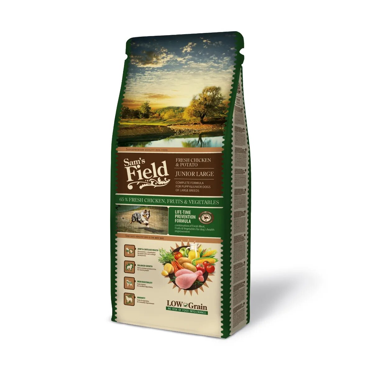 Sam's Field Fresh Junior Large Breed L-XL Pui și Cartofi hrană uscată conținut redus cereale câini junior 13kg